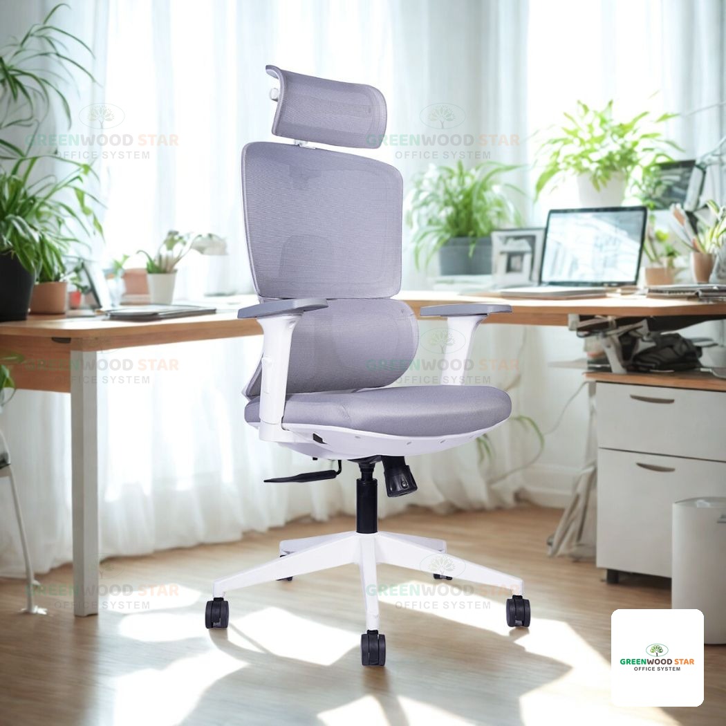 High Back Chair – Grey with White