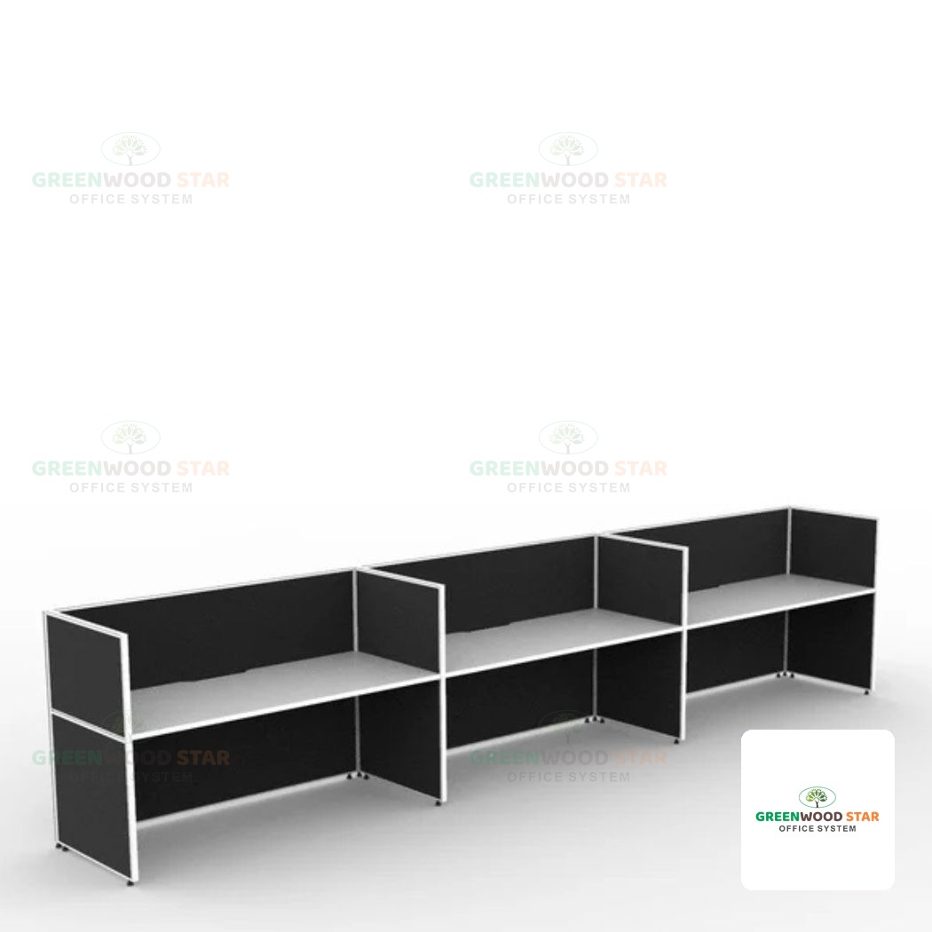 3 Person Workstation – Screen Hung Tops – White