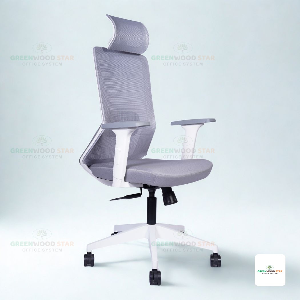 High Back Chair – Grey with White
