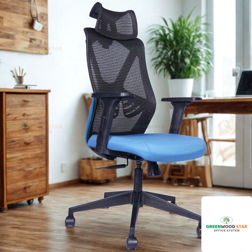 High Back Chair – Black with Blue