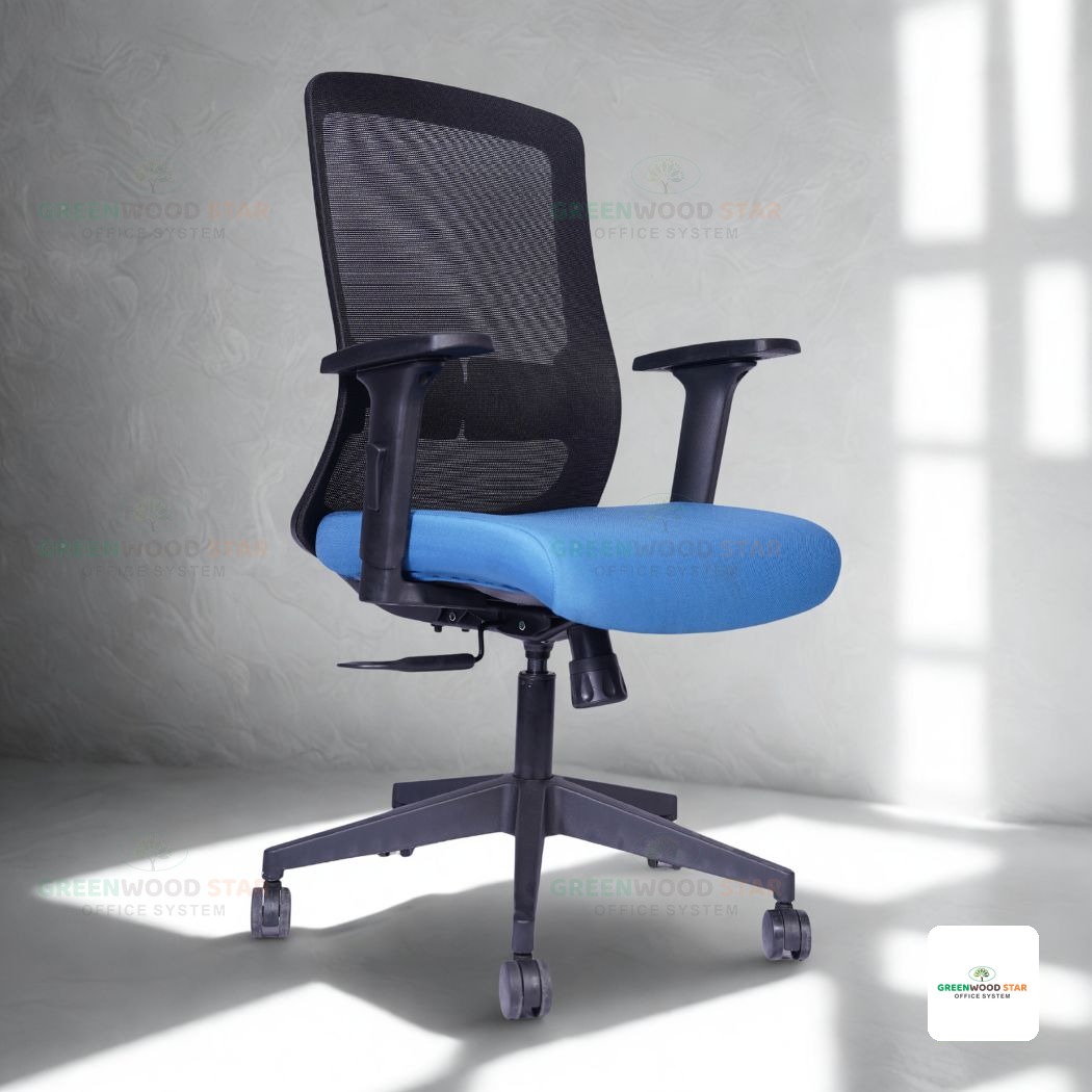 Mid Back Chair – Black with Blue
