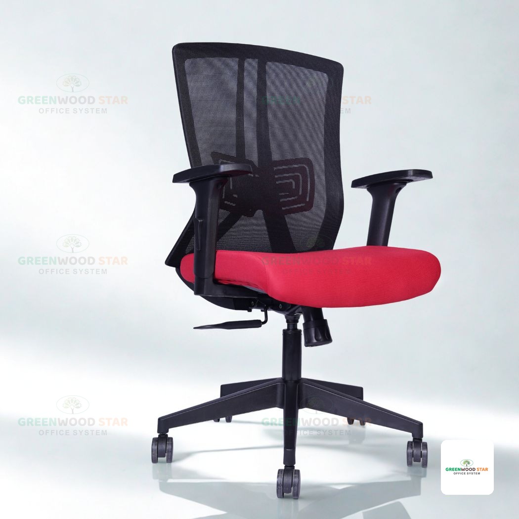 Mid Back Chair – Black with Red