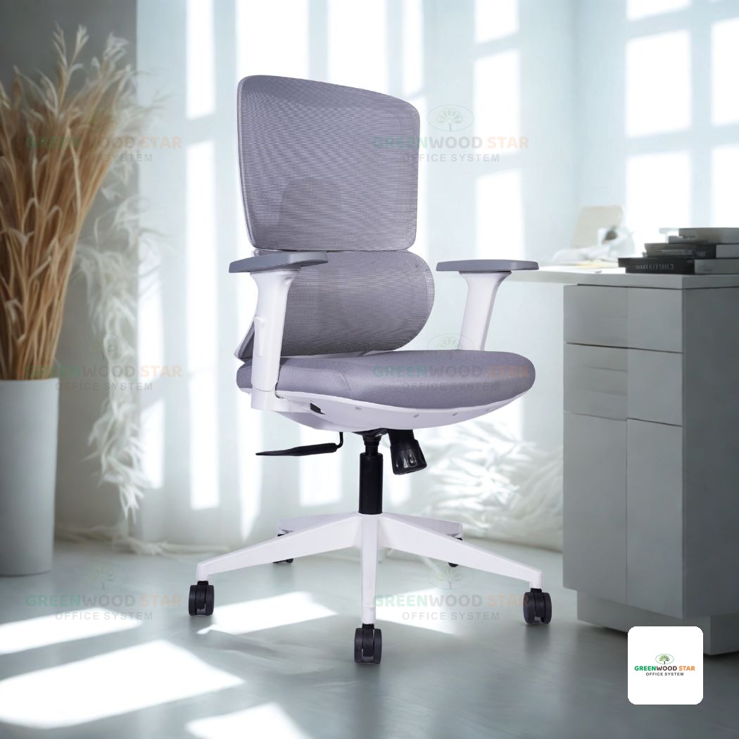 Mid Back Chair – Grey with White