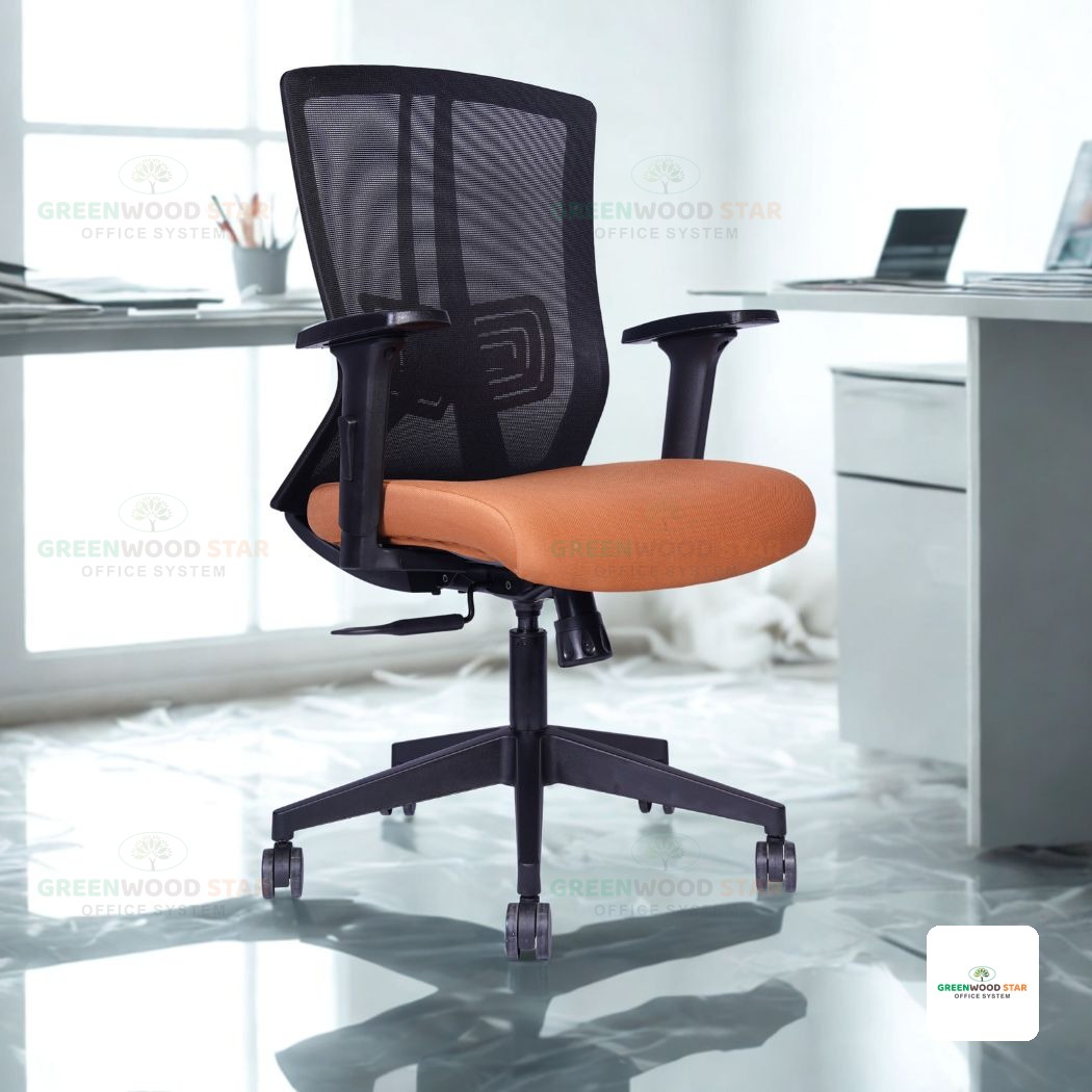Mid Back Chair – Black with Orange