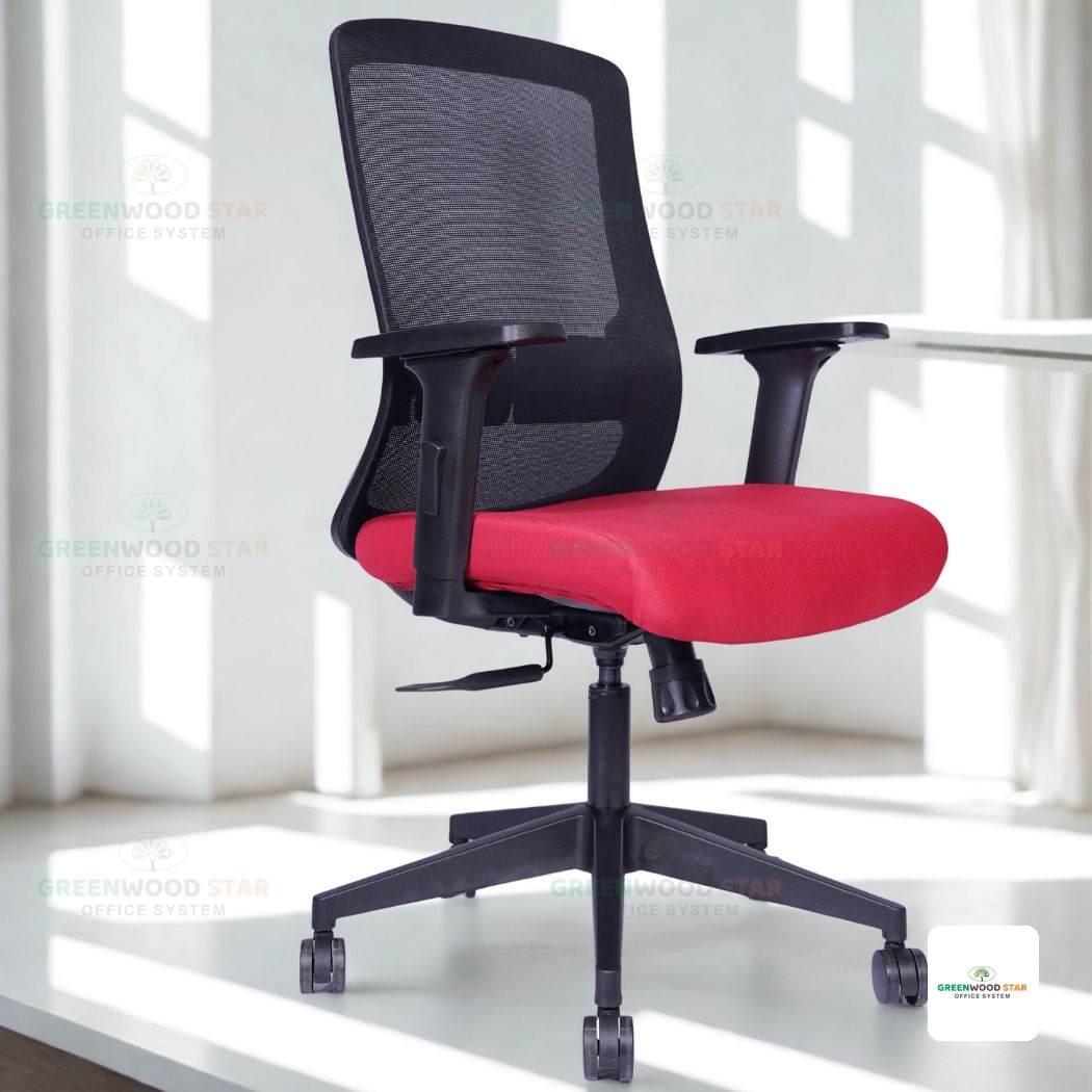 Mid Back Chair – Black with Red