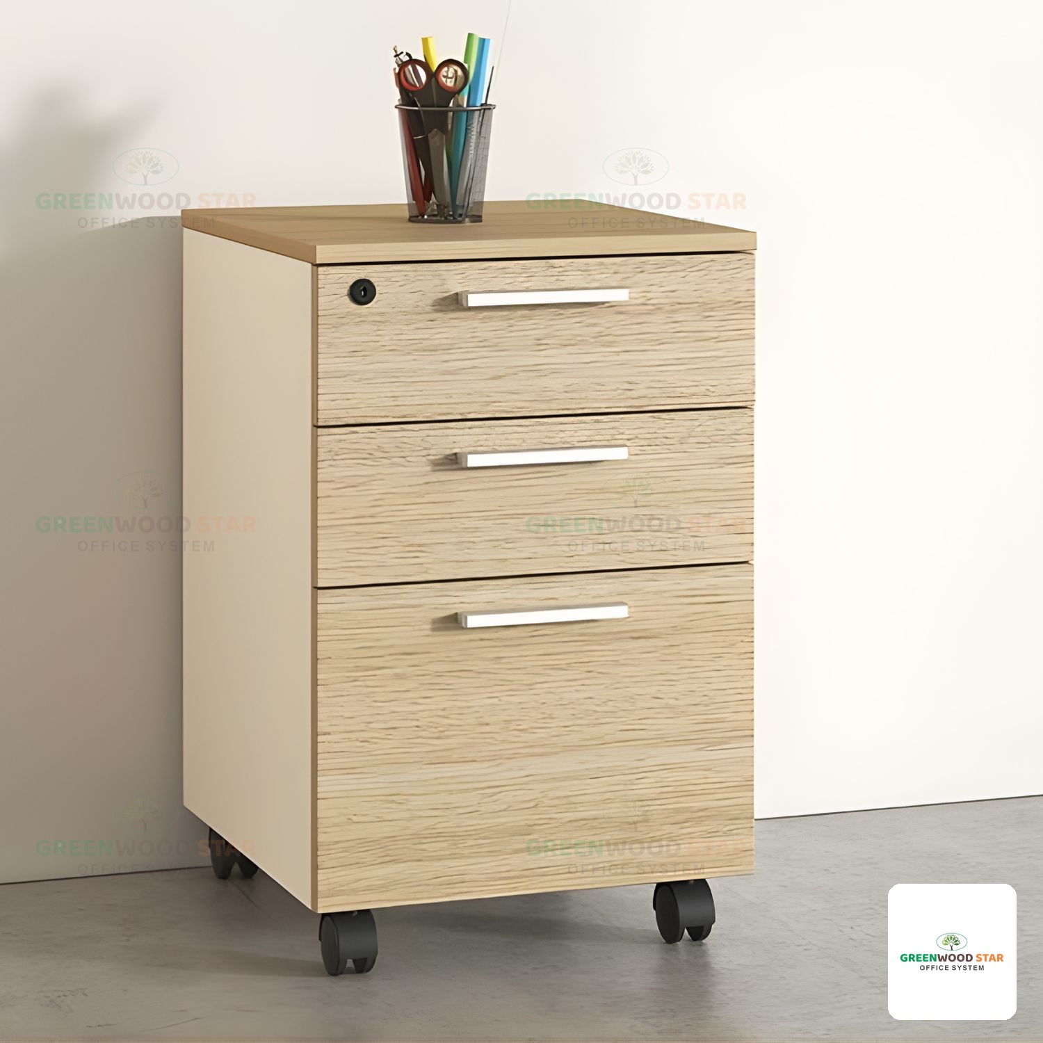 White and Oak Filing Cabinet